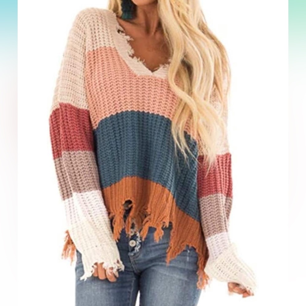 🆕 Sweater Loose Knitted Ripped Crop Sweater